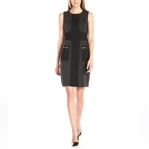 Sharagano Color Block Sleeveless Black Charcoal Dress w Zipper Pockets - size 4